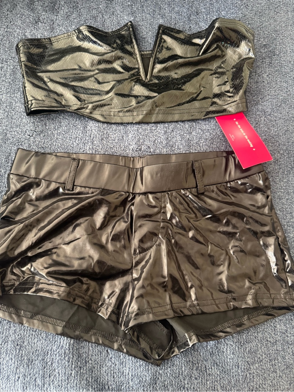 Shiny Black Women’s Top and Shorts - Metallic Look